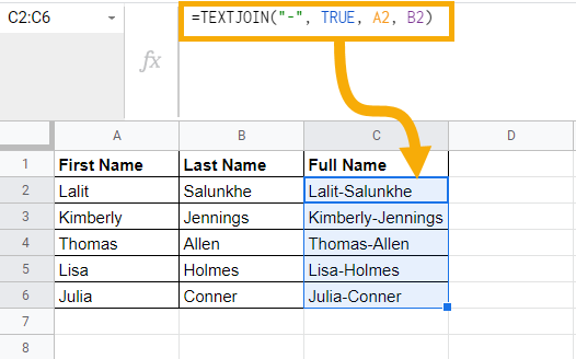 How to Combine First and Last Name in Google Sheets