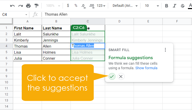 How to Combine First and Last Name in Google Sheets