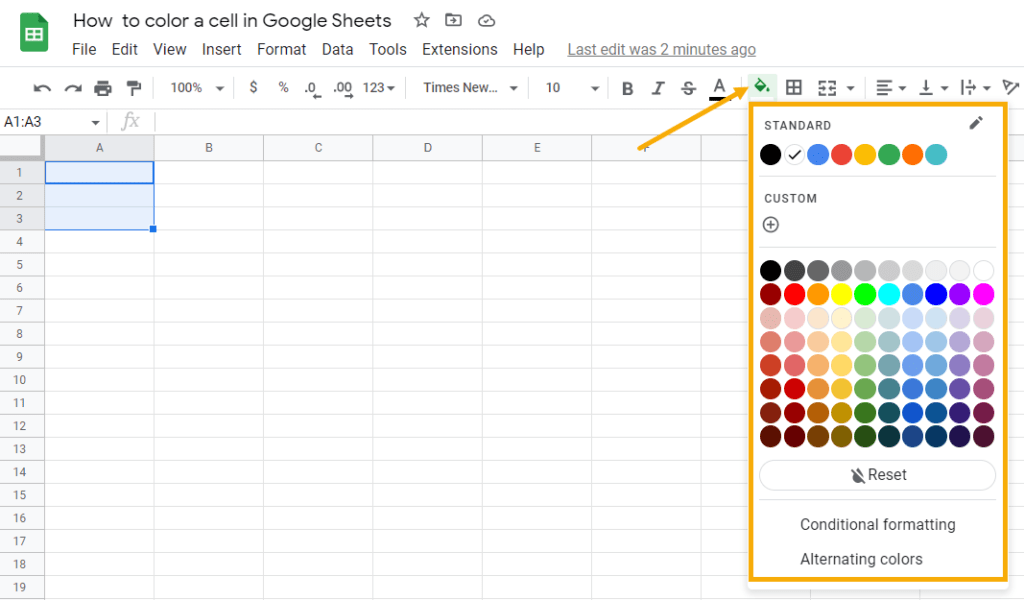 How To Colour A Cell In Google Sheets