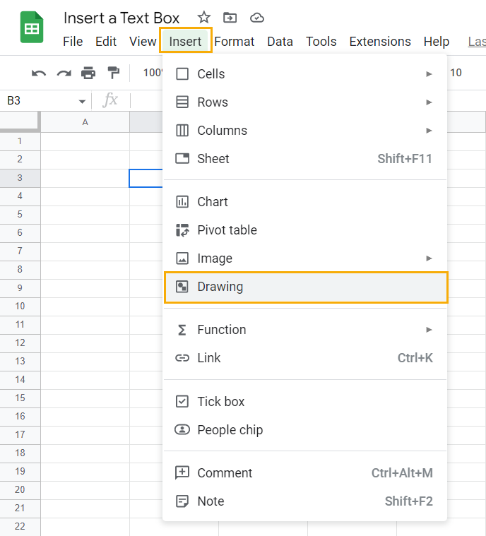 how to add a text box in google sheets