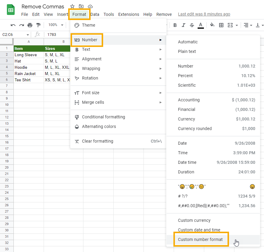 How To Remove Commas From Google Sheets